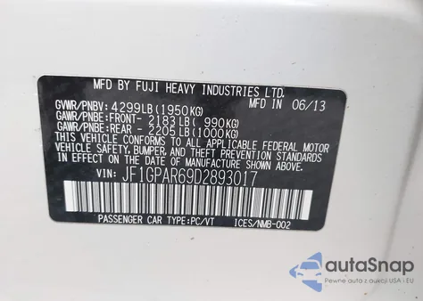 2013 Subaru Impreza 2.0I Sport Limited z USA, uszkodzony, nr VIN JF1GPAR69D2893017